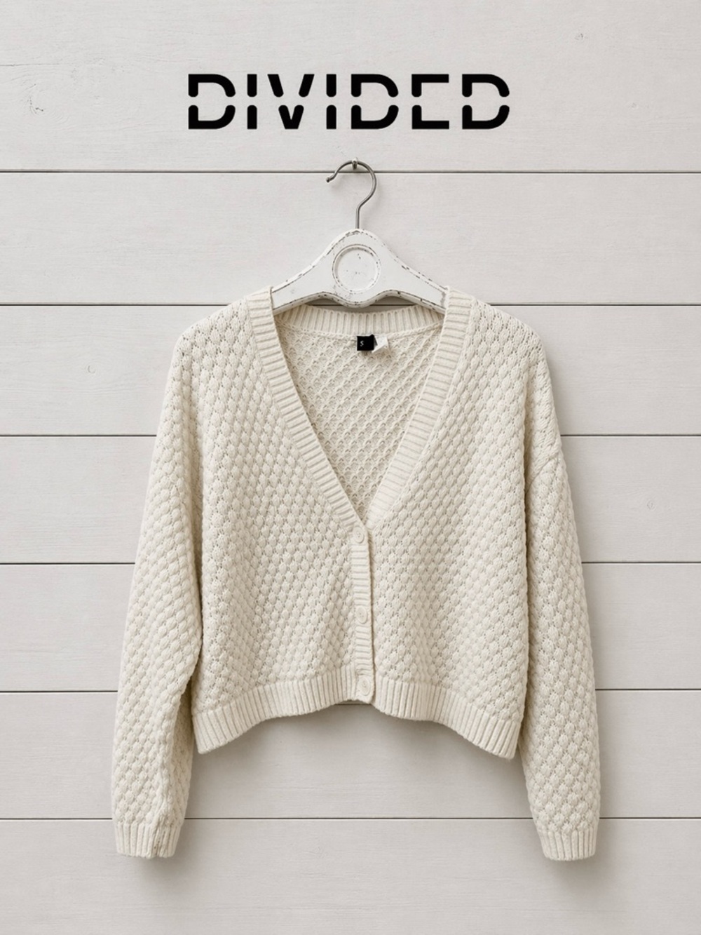 H&M DIVIDED – Cream Knit Cropped Cardigan – Size L